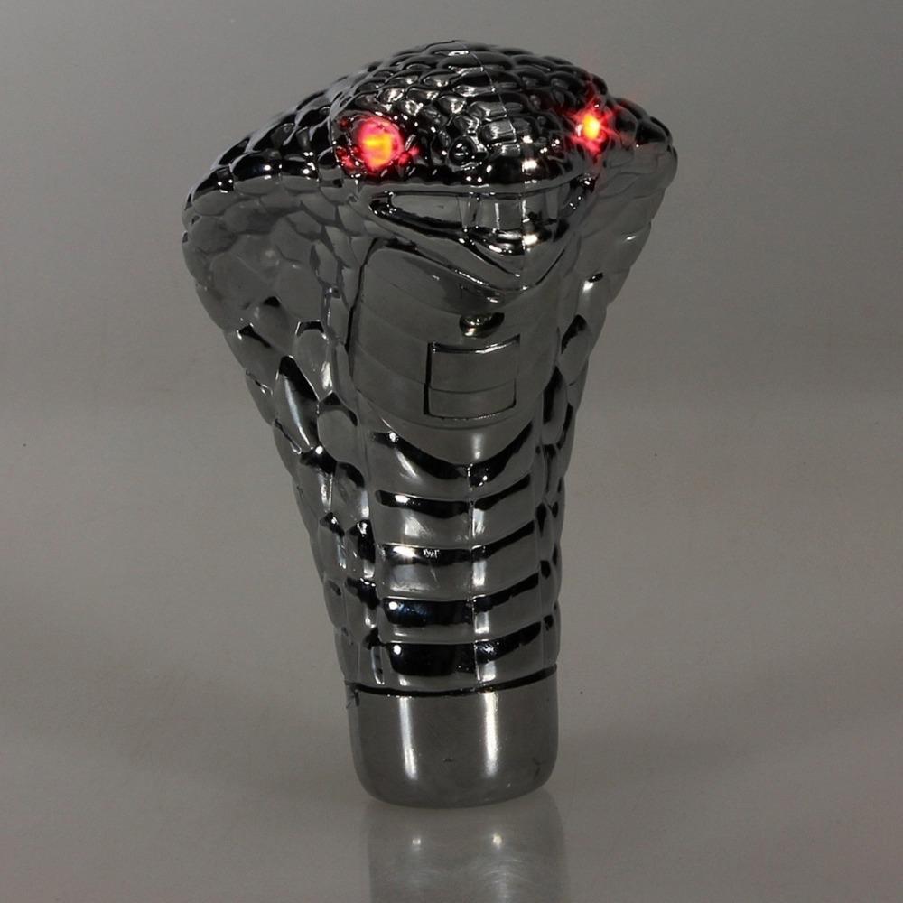 Universal Chrome Snake Gear Shift Knob with LED Eyes, Red & Blue Lighting, Manual Car Shifter for Custom Car Interior