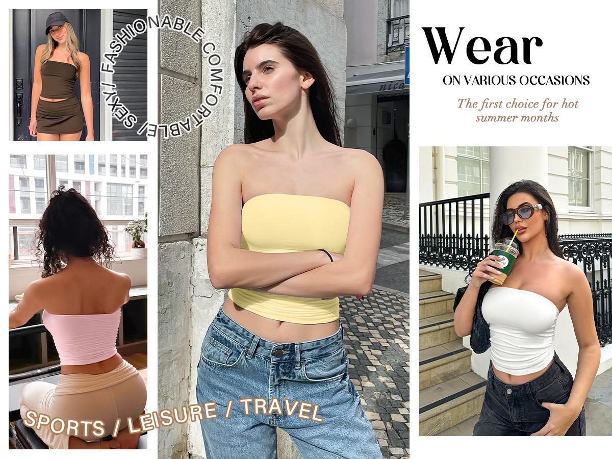 YEOREO Double Lined Long Tube Top Sexy Y2K Sophie Strapless Fitted Bandeau Women Summer Going Out Cute Basic Crop Top
