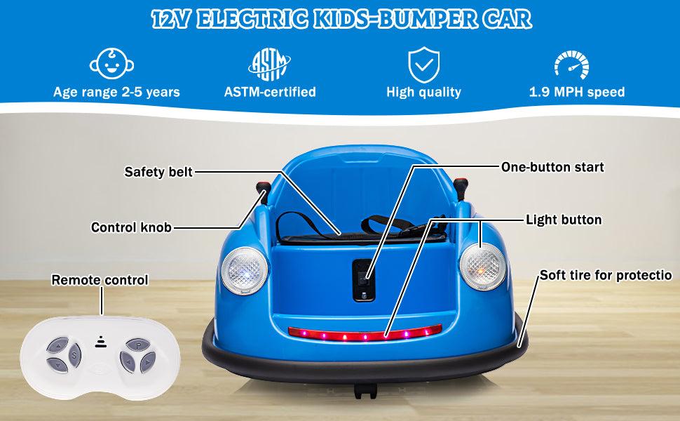 GARVEE Ride On Electric Bumper Car  & Toddlers, 12V Battery Car  W/Parent Remote, Led Lights, 2-Speed, 360°Spin - Blue
