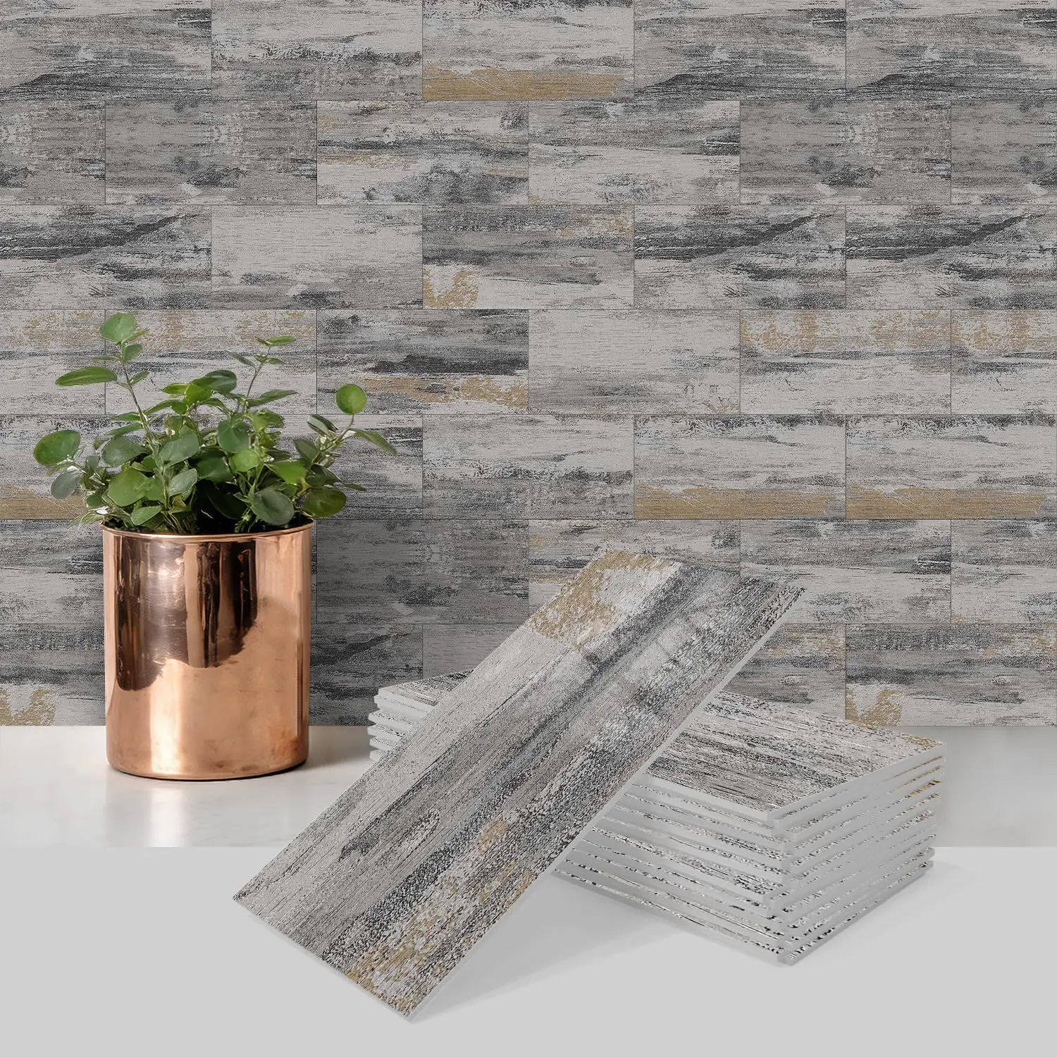 102- Peel and Stick Backsplash Tiles, 3" x 6" Linen Gray  Rustic Tile, Stick  Backsplash for Kitchen, Bathroom,Camper, Fireplace