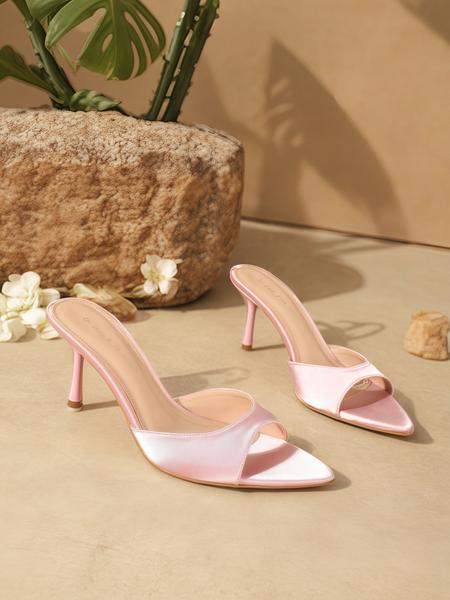 Women's Elegant Minimalist Satin Sandals, Trendy Pointed Toe High Heel Sandals, Chic All-match Shoes for Party & Daily Wear, High Heeled Sandals