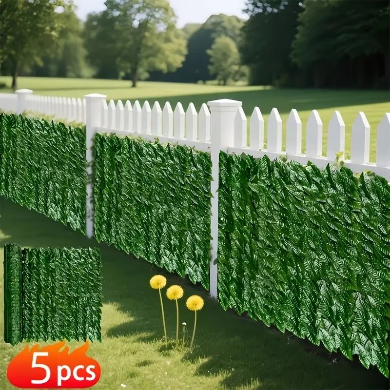 5pcs Interlocking Artificial Fence for Balcony Privacy, Realistic Plants, Dense Leaves, High-Quality Plastic, Outdoor/indoor Use, Decorative Garden Fences