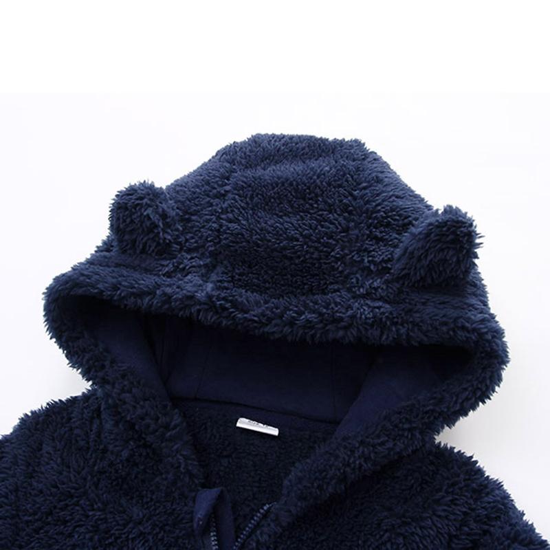 Newborn Baby Boys Girls Bear Ear Fleece Jumpsuits Outfit Long Sleeve Hooded Romper Winter Warm Snowsuit Clothes