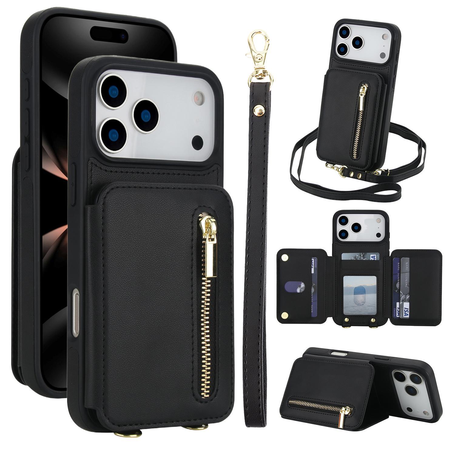 Lavender Crossbody Wallet Case for iPhone 17 Pro Max 17 Air 16 15 14 Plus 13 12 11 Pro Max PU Leather RFID Blocking Cash Holder Card Wallet Flip Stand Protective Cover with Crossbody Lanyard Strap Wristband - Protection