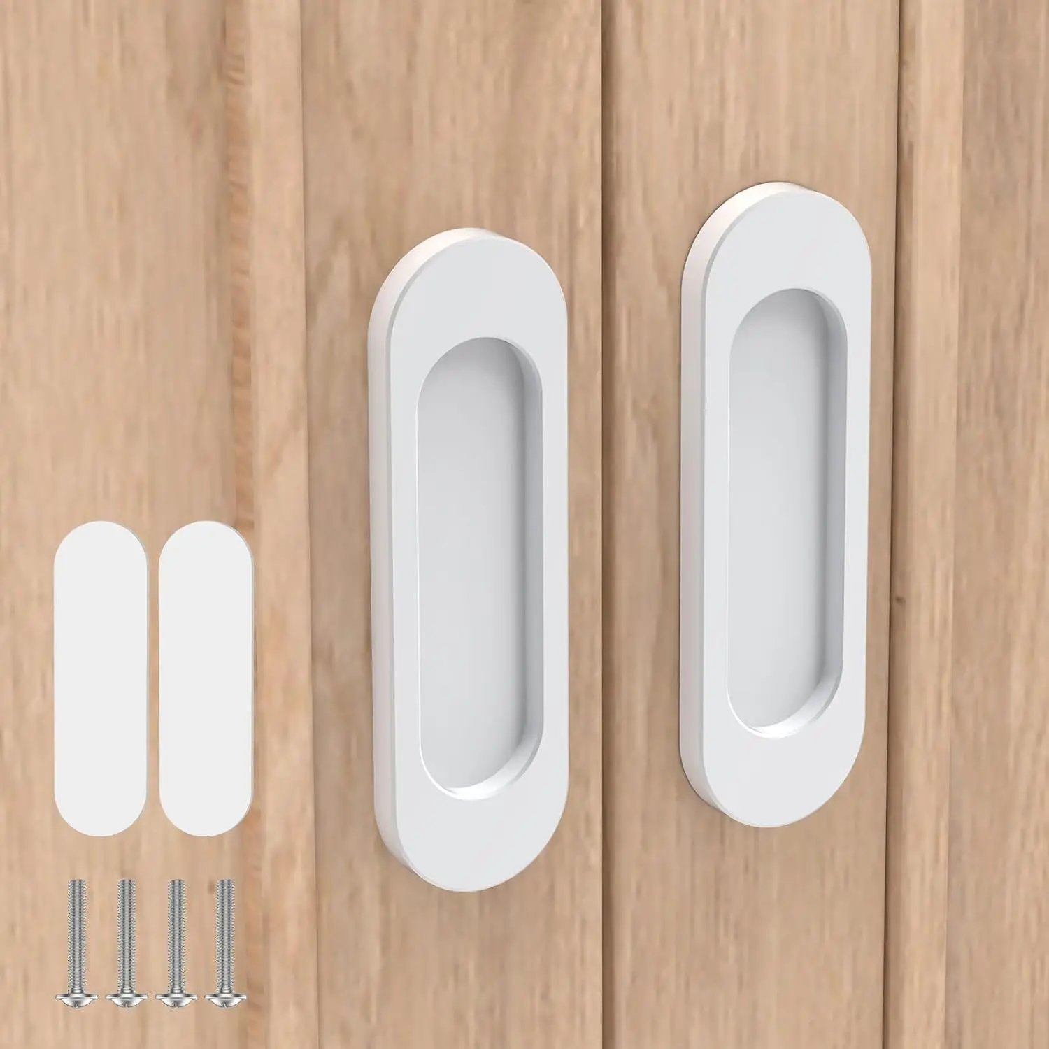 2 Pack Self Stick Sliding Door Handles,  Alloy 4 Inch Self Adhesive Cabinet Knobs for Push-Pull Glass Barn Doors, Closets, Wardrobes, Windows (2, White)