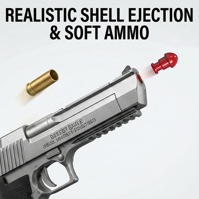 Shell Ejecting Desert Eagle Model Gun Set - Realistic Soft Bullet Toy with 120 Ammo, 2 Mags & Targets Complete Kit