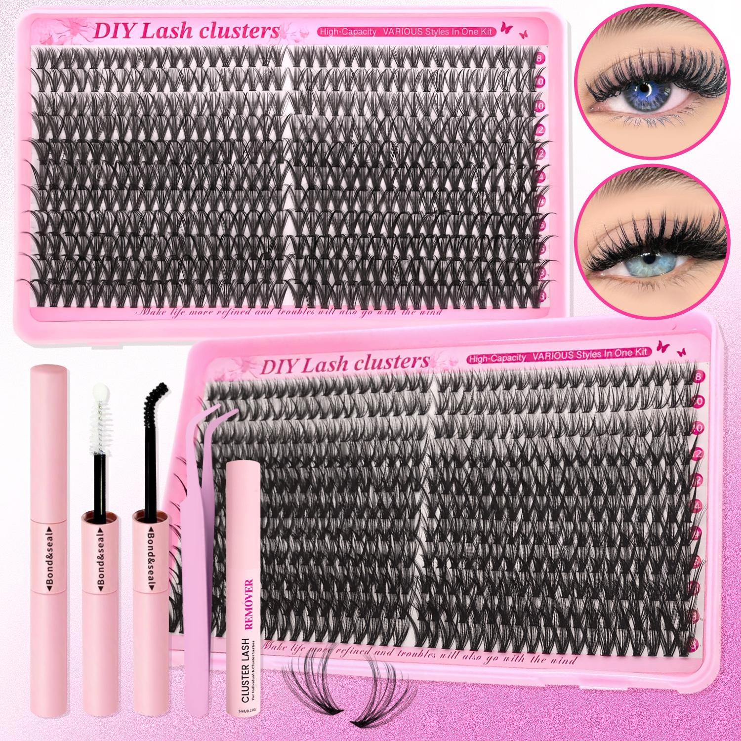 Individual False Eyelashes Kit, 1 Box Mixed Length D Curl with Lash Bond and Seal, Remover & Tweezers, Natural, Dense, Fluffy Eye Makeup Accessories, False Eyelashes Extensions for Women