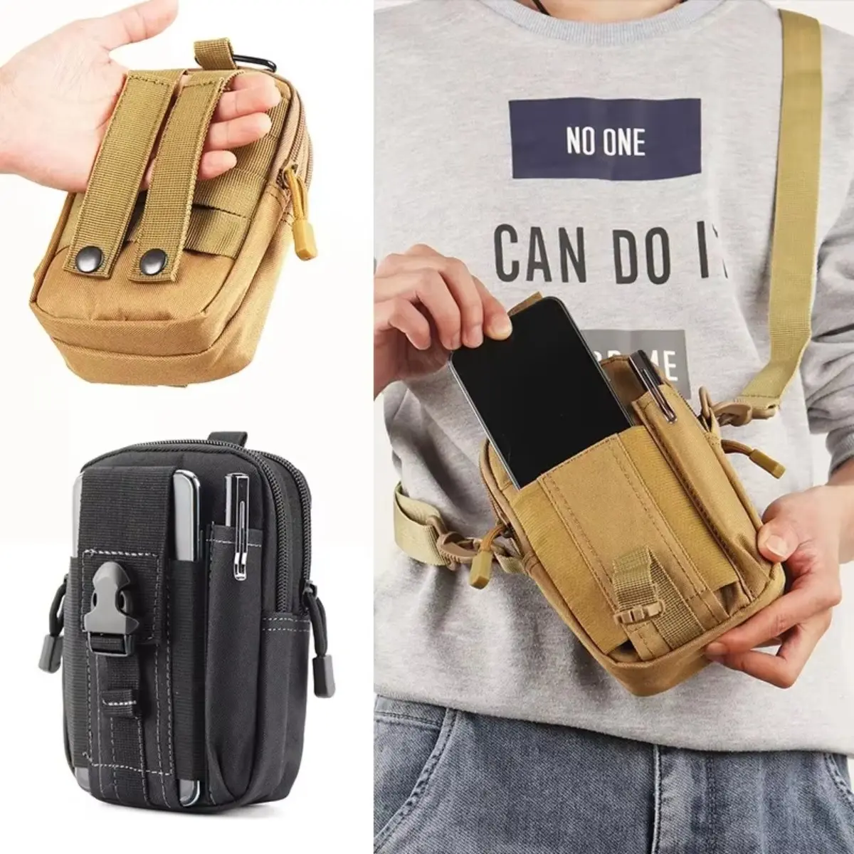 Tactical Waist Pouch - Waterproof Camo Nylon Utility Phone Bag with Waist Slip Pocket, Hiking Gear for Hiking, EDC