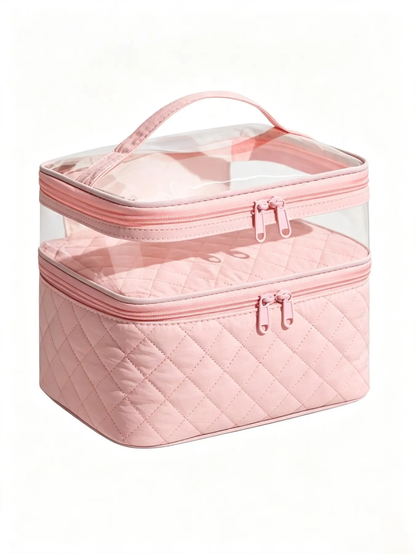 Double Layer Makeup Bag, Transparent Top Compartment, Large Capacity Bottom, Convenient Storage, Ideal for Home and Travel