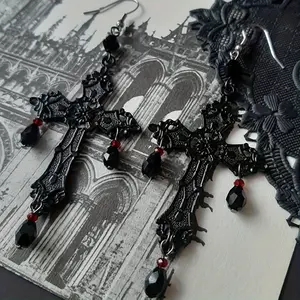 3pcs Gothic Retro Cross & Teardrop Crystal Earrings, Zinc Alloy, Perfect for Halloween & Casual Wear, Unique Jewelry for Women