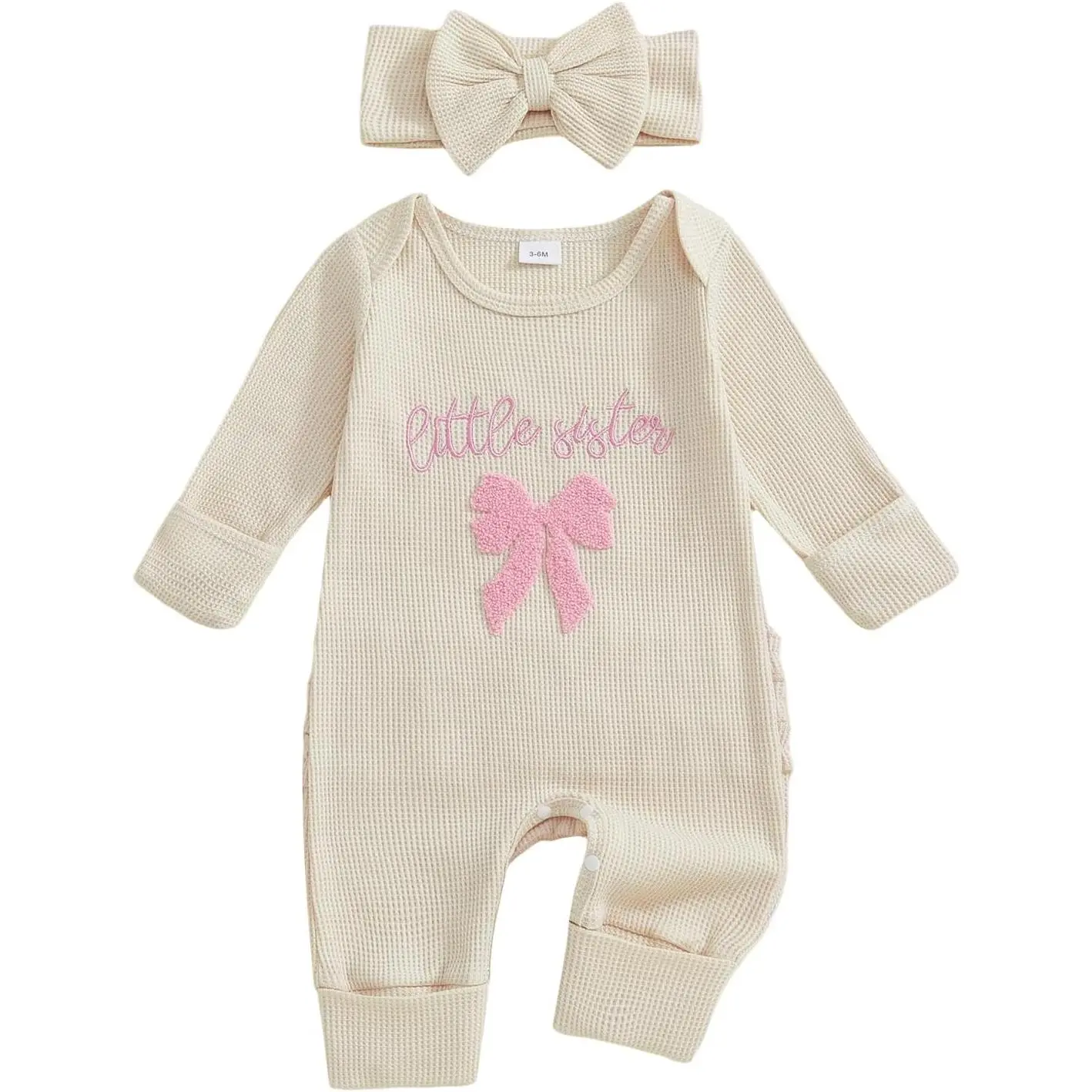 Waffle Knit Bow Little Sister Cream