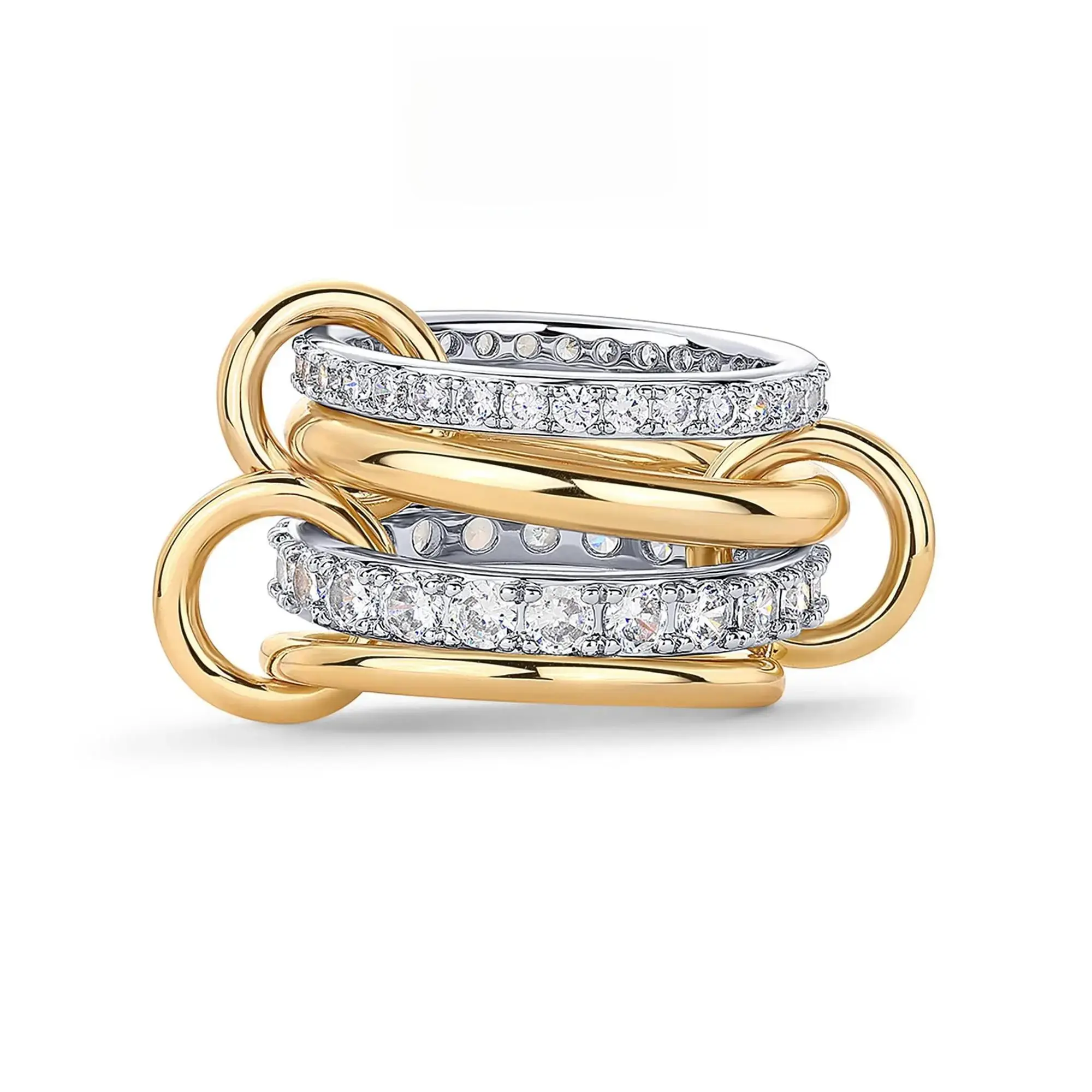 Interlocked Stackable Rings for Women - Statement Multi Ring Mixed Metals Stack - Cubic Zirconia Stacking Jewelry For Blackfriday Christmas