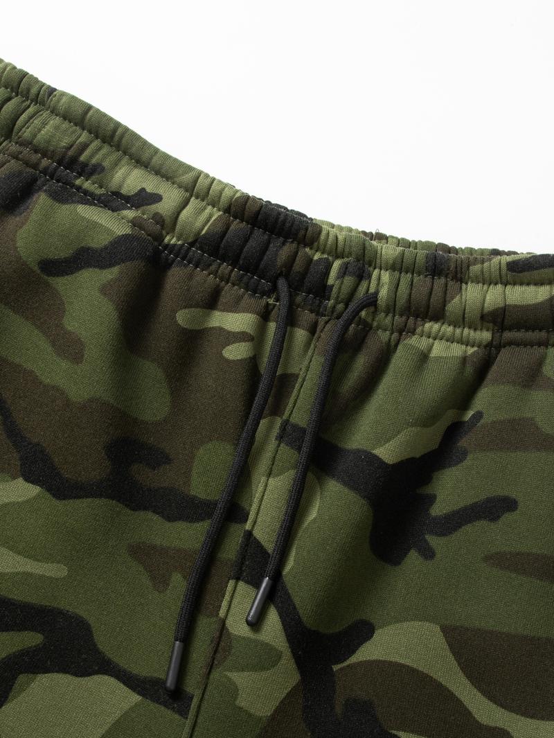 Men's Camouflage Hoodie Set Outdoor Casual Style with Adjustable Drawstring, Fits Snugly Around the Head. Top and Pants from the Same Series Feature Matching Camouflage Patterns. USA Letter Print Adds Trendy Style. Large Pocket on the Jacket and Drawstrin