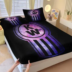 3-Piece Classic Nebula Galaxy Kenworth Truck Emblem Fitted Sheet Set,1 Fitted Sheet+2 Pillowcases,Soft Cozy Fabric,HD Digital Print,Deep Pocket Non Slip Design,Trendy Space Truck Style All Season Bedding for Men & Truck Fans Bedroom