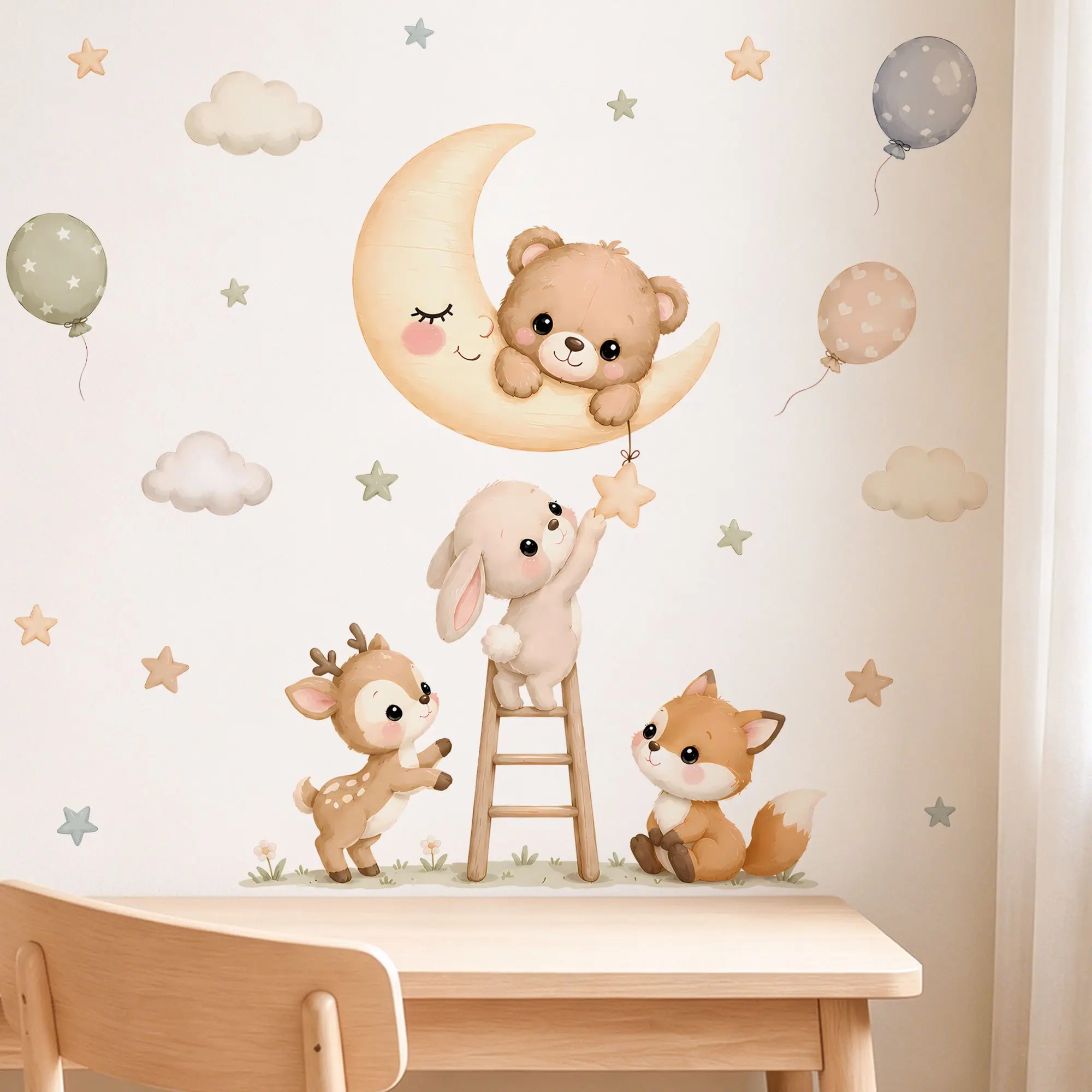 Dreamy Bedtime Adventure Nursery Decorative Wall Decal, Bear on Crescent Moon, Removable Peel and Stick Vinyl Decor, Baby Room, Kids Bedroom, Vinyl Wall Stickers