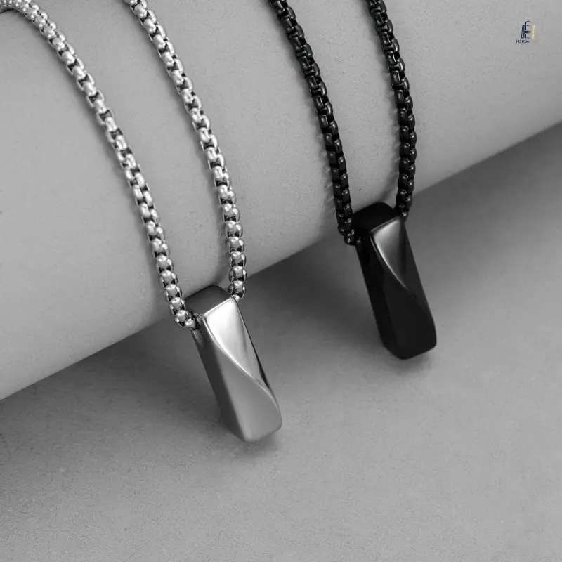 Stainless Steel Geometric Bar Pendant Necklace, Minimalist Long Sweater Chain, Fashion Adjustable Men’s Statement Jewelry for Daily Casual Street Outfit
