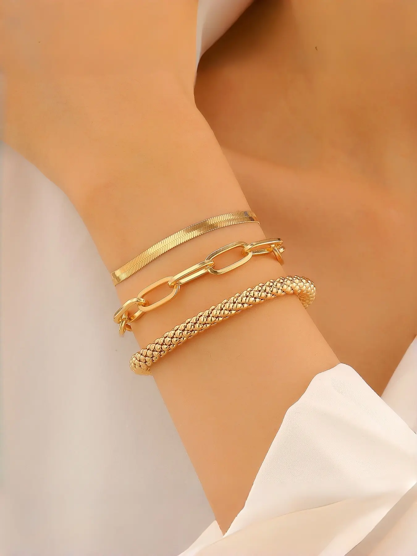 Alone Luna Vintage Wide Bracelet Set for Women, Smooth Bangle, Multi-Layer Design, Elegant Jewelry Gift, Valentine's Day Present