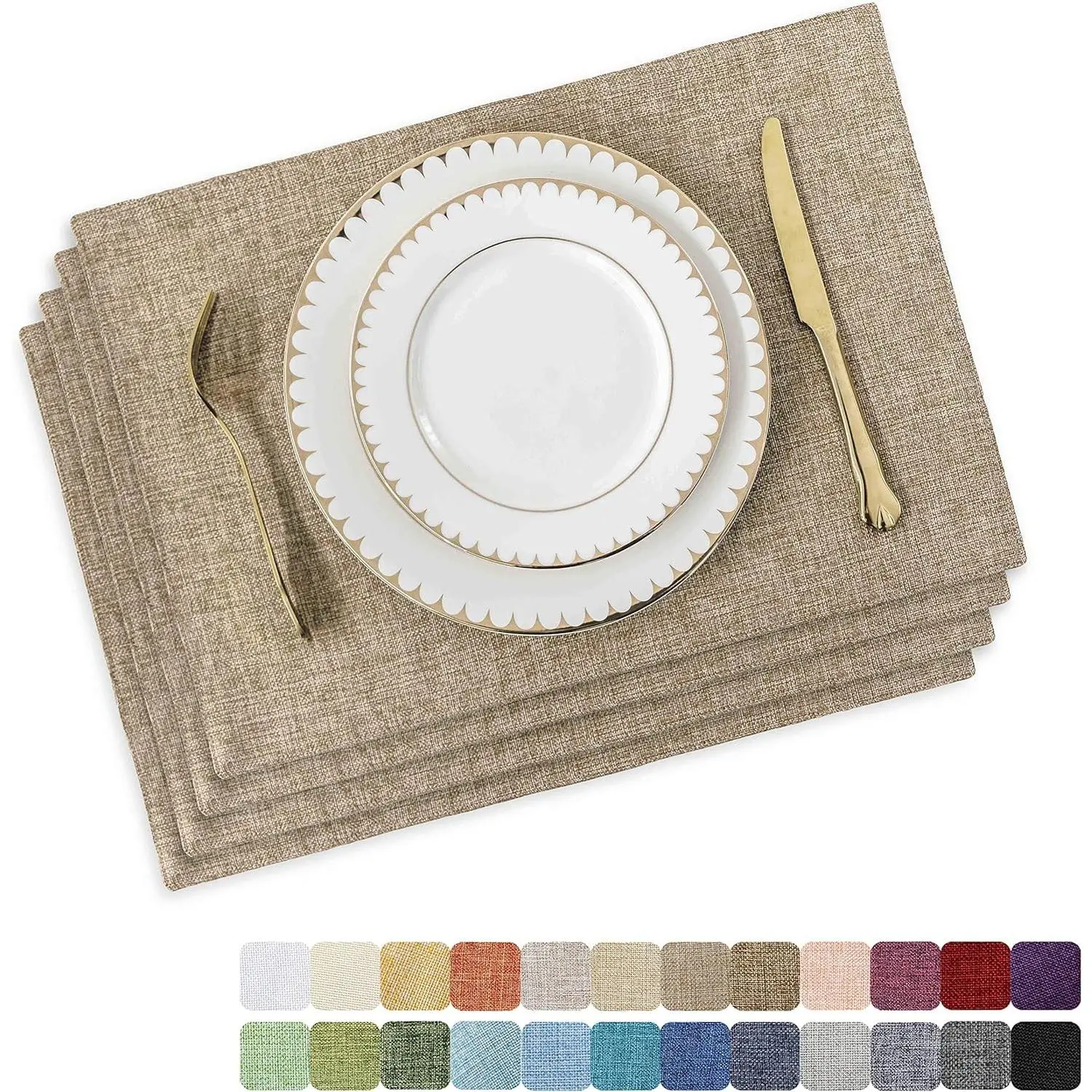 Linen Placemats Set of 4 Heat Resistant Dining Table Cloth Place Mats Kitchen Table Mats Placemats Table Decor, Natural Linen