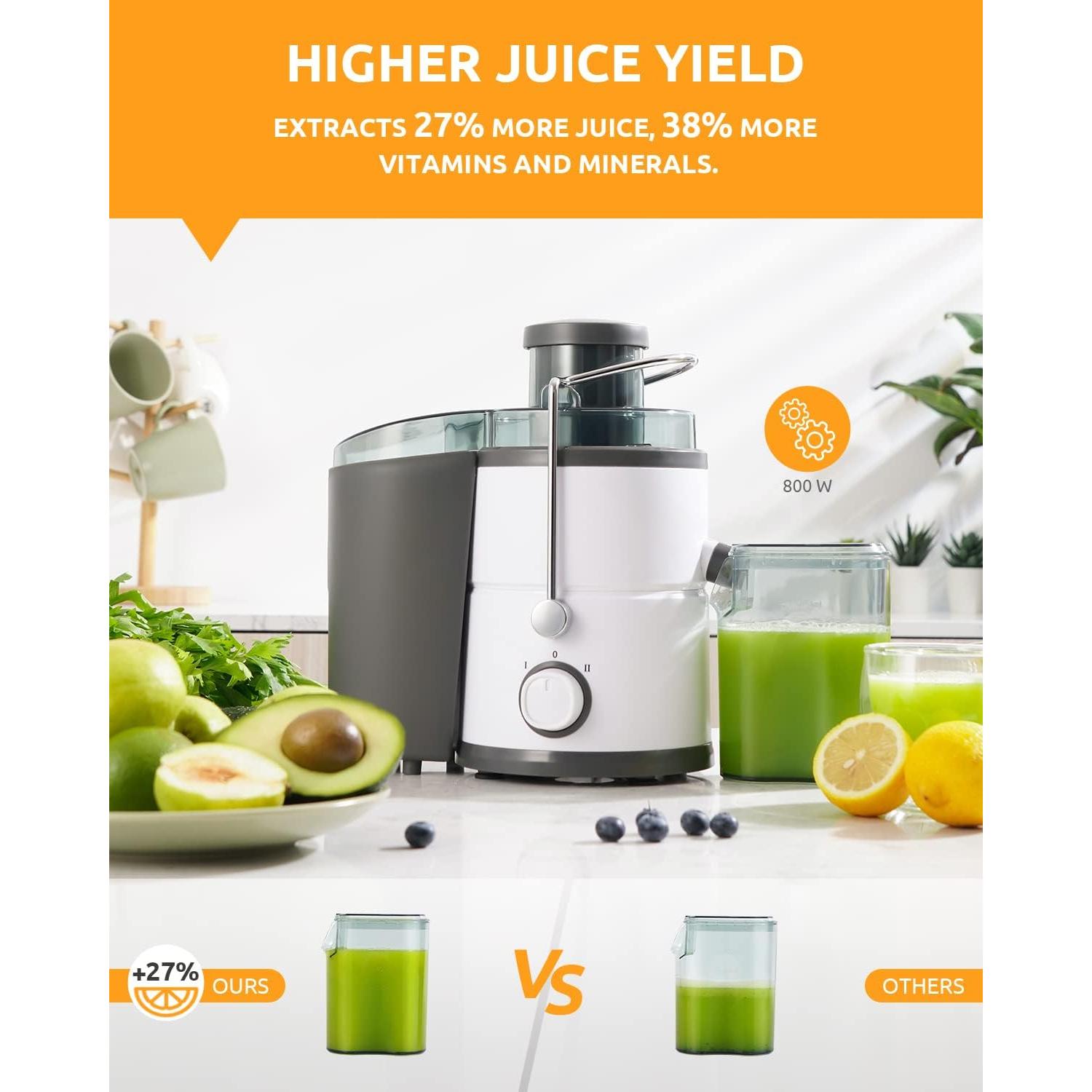 Juicer with 800W ,  Juicer Machine with 3" Feed Chute, Dual Speeds Juice Maker for Fruits and Veggies, Anti-Drip Function Centrifugal Juicer, Include Cleaning Brush, , White