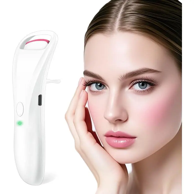 Heated Eyelash Curler Electric Lash Curler Curlers Heat Small Silicone Heating Pads Constant Temperature Control for Women Rechargeable USB Rechargeable (White)