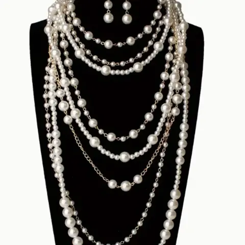 Statement Multi-Layered Faux Pearl Necklace & Dangle Earrings, Necklace And Earring Set, Elegant Jewelry Set for Party & Daily Wear, Trendy Versatile Jewelry for Birthday Gifts for Women #GLOBAL PICKS