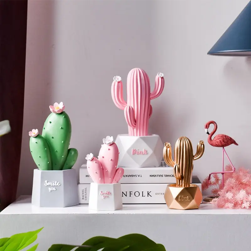 Fake Cactus Desk Accent - Cute Cacti Artificial Plant Ornament, Office Decor Gift Ideas for Home Office Room Decoration