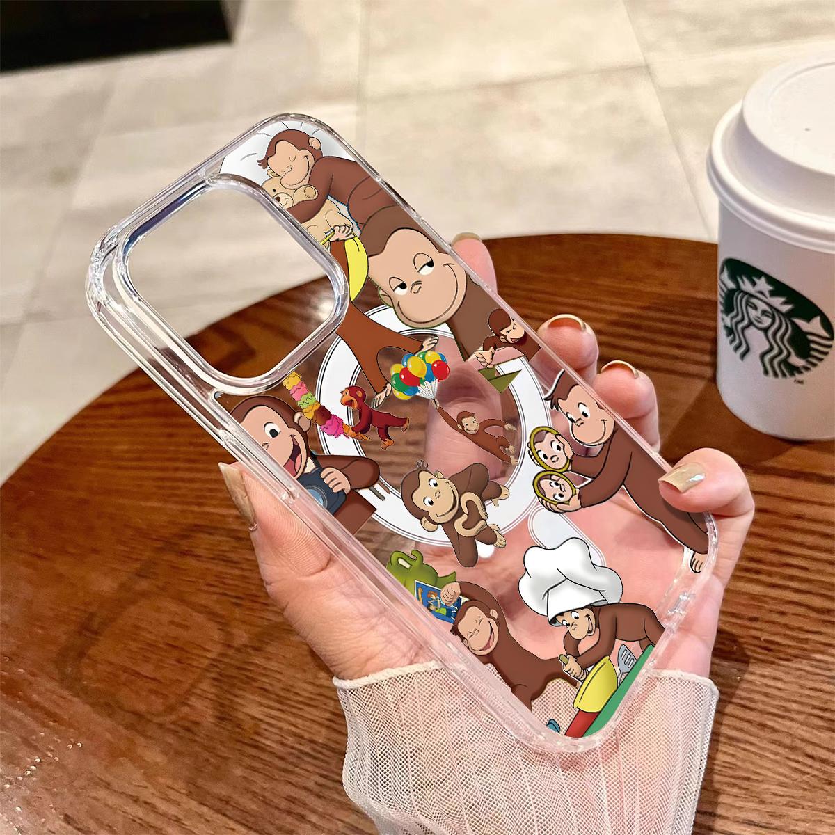 Curious George Monkey Design Clear Wireless Charging Protection Shockproof Slim Magnetic Phone Case For iPhone 17 16 15 Pro Max 14 13 12 11 Plus Air