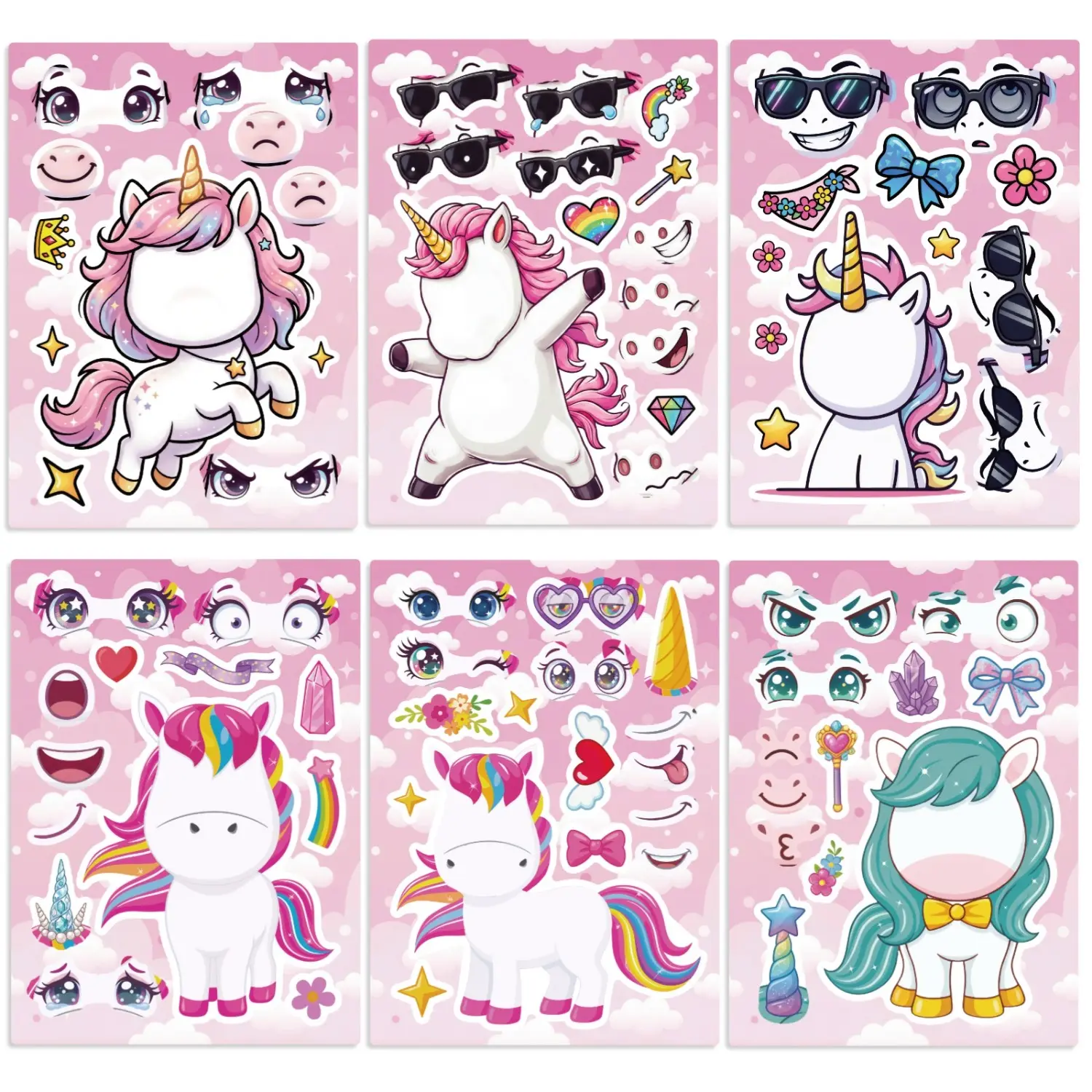 6Pcs Cute Unicorn Stickers Decal Set, Suitable for Scrapbooks, Diaries, Laptops, Water Bottles, Cars, and Other Items with Faith-based Designs, Making Them A Gift with A Positive Message.