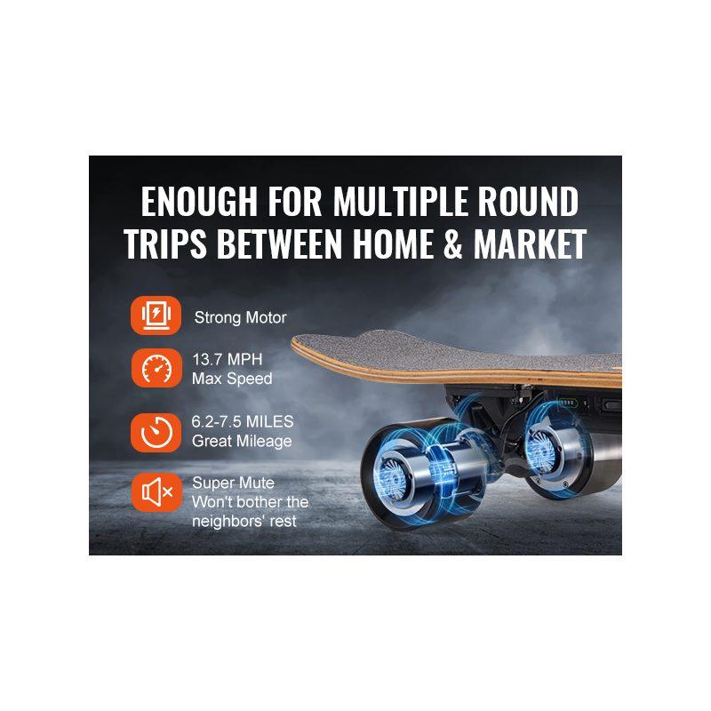VEVOR Electric Skateboard with Remote, 13.7 Mph Top Speed 7.5 Miles Max Range Skateboard Longboard, 3 Speeds Adjustment Skateboards, Easy Carry Handle Design, Suitable for Adults Teens Beginners VEVOR Electric Skateboard with Remote, 13.7 Mph Top Speed 7.5 Miles Max Range Skateboard Longboard, 3 Speeds Adjustment Skateboards, Easy Carry Handle Design, Suitable for Adults Teens Beginners