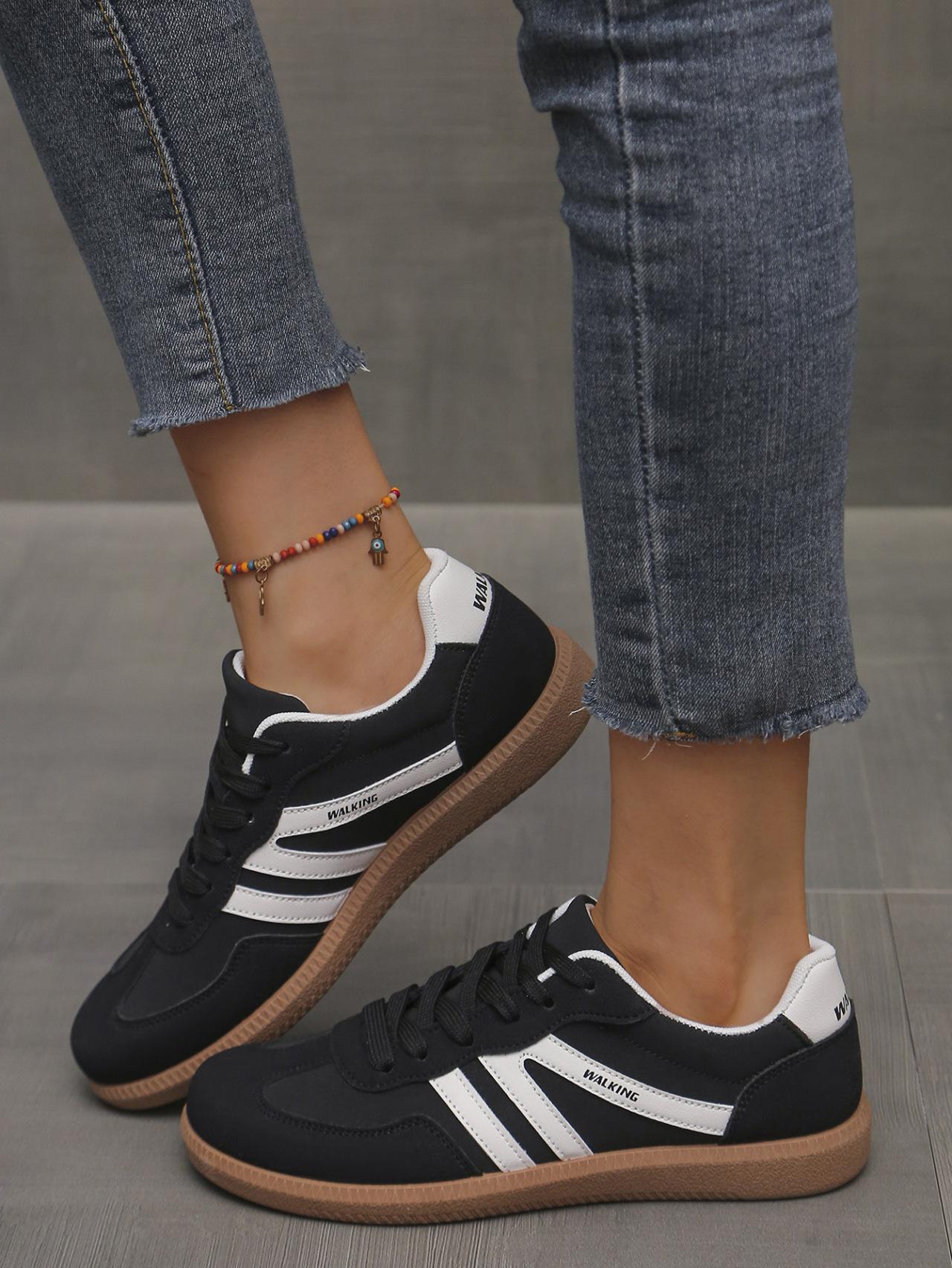 Women's Fashionable Patchwork Lace Up Low Top Casual Flat Sneakers , Casual Comfortable Sports Walking Shoes for Daily Wear, GAT Female All-match Round Toe Casual Shoes for Women & Girls SpringStatements