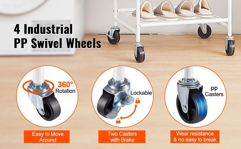 VEVOR Metal Rolling Laundry Basket with Hanging Garment Rack, Height Adjustment Laundry Hamper Cart with Basket Load and Shelf Load, Storage Organizer with Heavy Duty Lockable Wheels