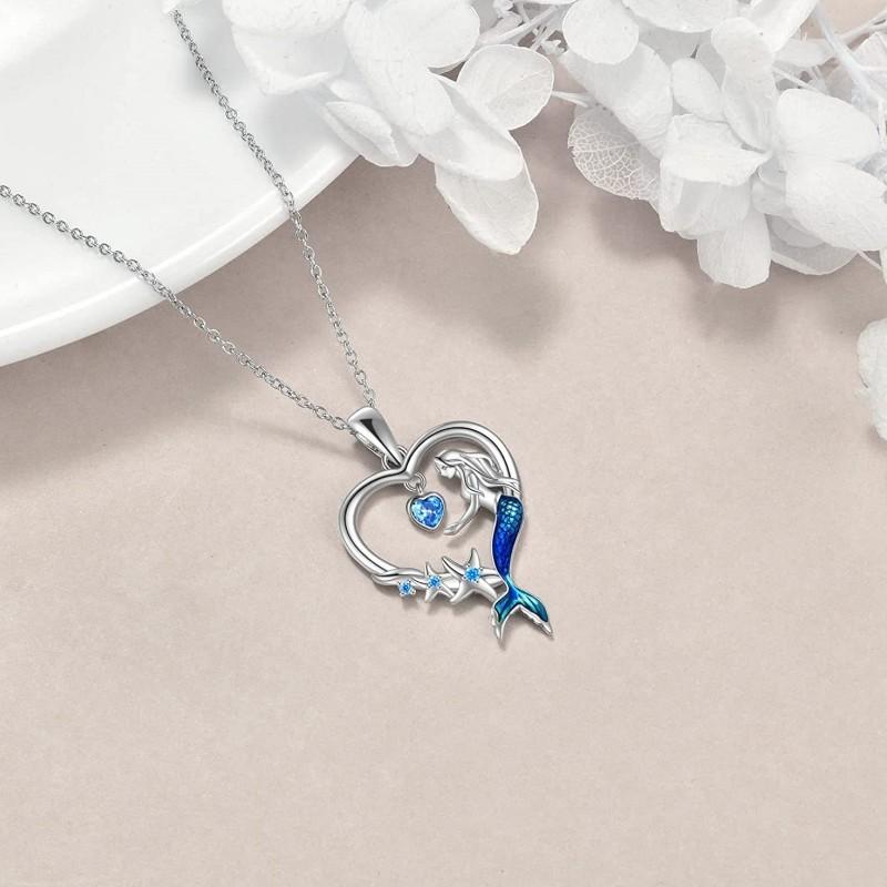 Blue Mermaid Heart Pendant Ocean Necklace Stylish Exquisite Starfish Necklace Beach Jewelry Gift For Women