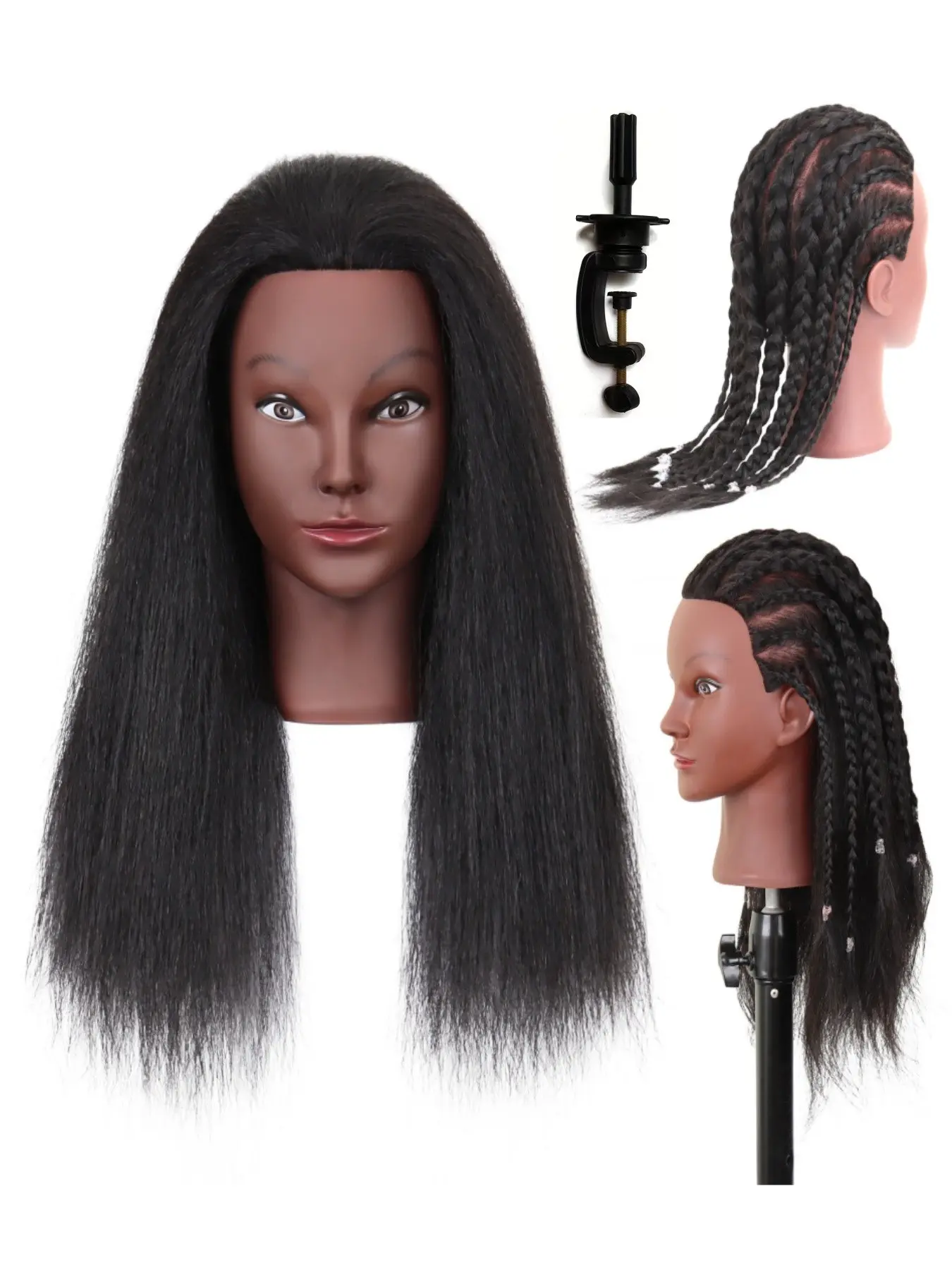 Real Hair Mannequin Head for Hairstylists, Training Model Head for Braiding and Styling Practice, Includes Clip Stand (18 Inches)