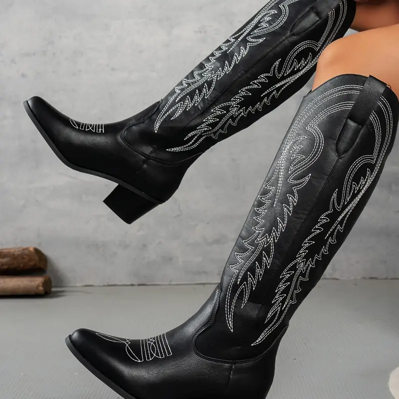 Women's New Classic Western Cowboy Boots, Knee‑High Design, Pointed Toe, Casual Style, All Seasons, Perfect for Weddings and Daily Wear, Pointy Toe Boot