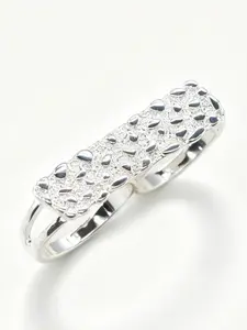 1pc 14k Silver-Plated Korean Style Matte Finish Pebble Water Drop Textured Two-Finger Ring, Fashion Ring, Unisex Long and Wide Face Ring, Ideal for Daily Layering, Outings, Parties, Perfect Gift for Friends' Birthdays as an Accessory