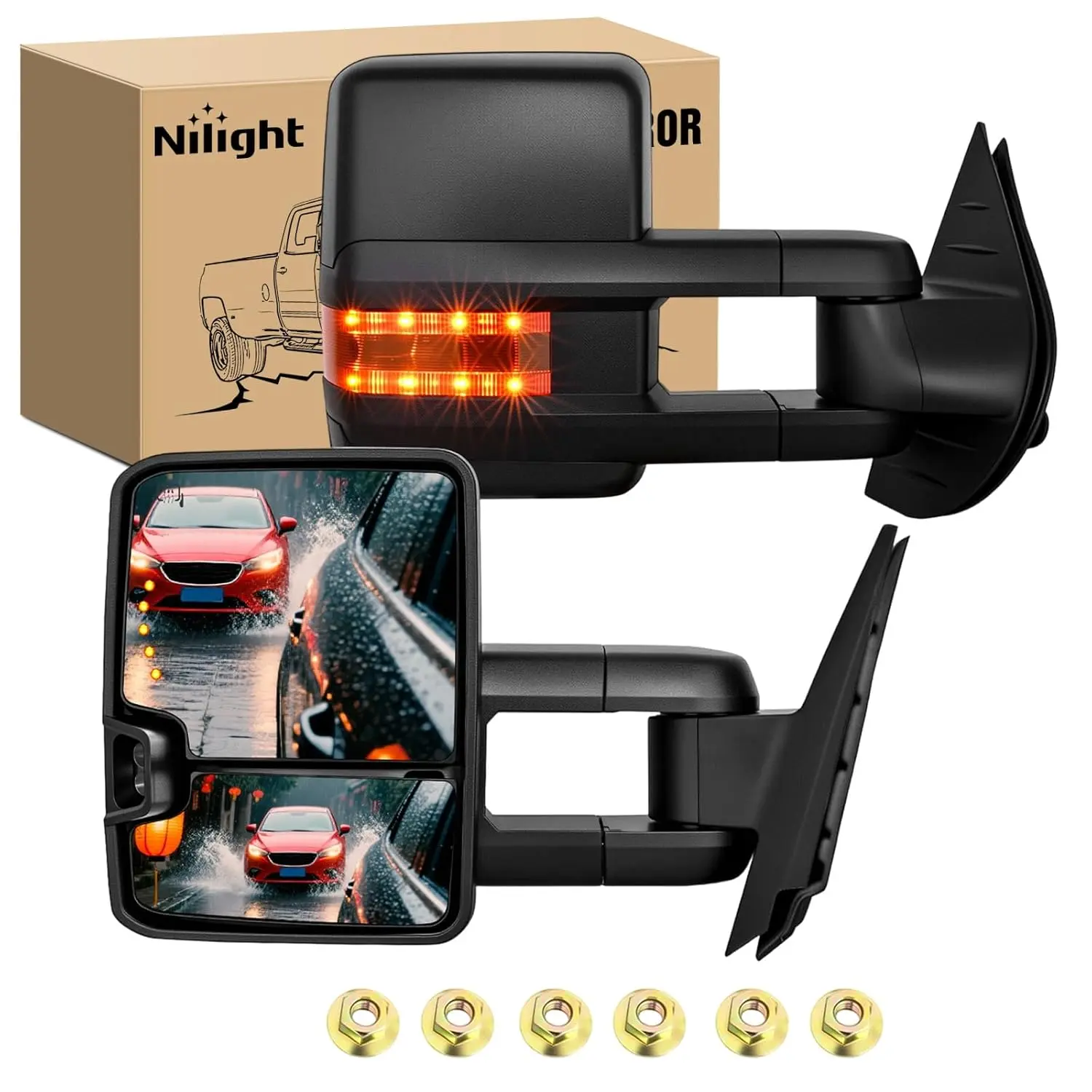 Nilight ABS Towing Mirrors for 2007-2014 Chevy Silverado, GMC Sierra, Yukon XL - Automotive Car Accessories, Power Heated, Manual Adjust Telescoping/Foldable, Turn Signal, Reverse Puddle Lights, Shock-Resistant, Safety Drive (Chevy/GMC)