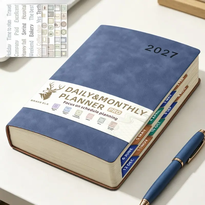 2027 A5 Daily Planner, Hardcover Agenda Notebook, English Spanish Planner Book, Daily Schedule Organizer for Work Study Goal Planning