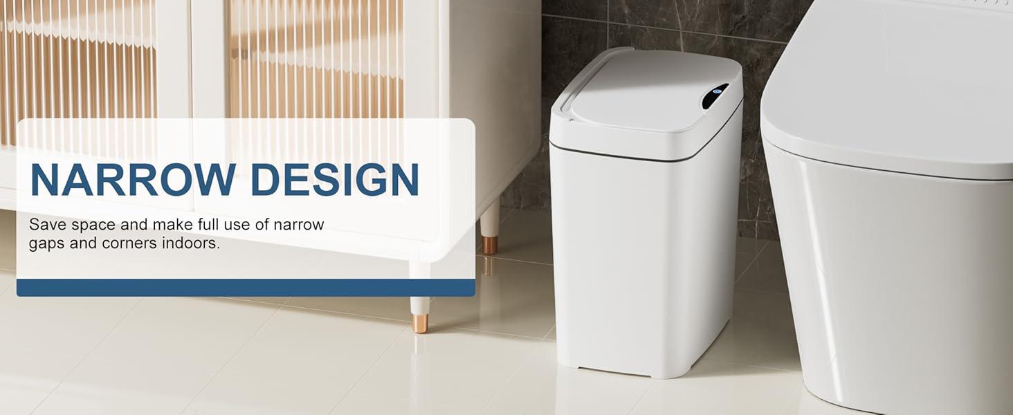 J.C 2 Pack 2.7 Gal Bathroom Trash Can with Lid, Automatic Trash Can Small Garbage Can Touchless, Slim Motion Sensor Waterproof Plastic Trash Bins for Bedroom Office Kitchen Toilet