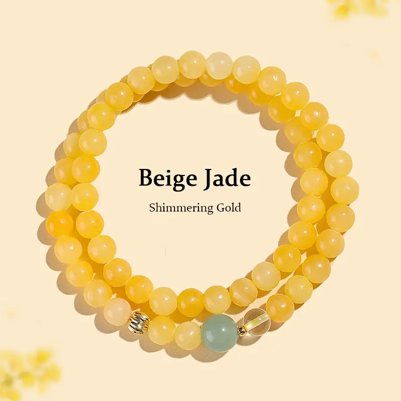 Natural beige jade double-loop bracelet for women, fashionable and high-end, natural aventurine beaded bracelet jewelry