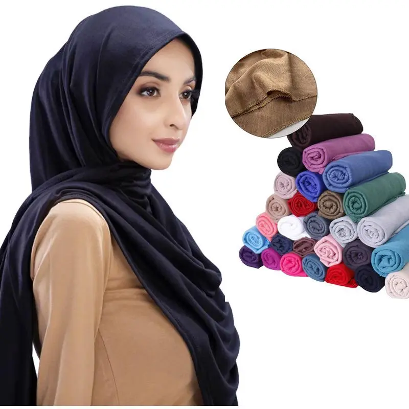 Premium Soft Jersey Modal Hijab Scarf Long Stretch Headscarf Wrap Breathable Lightweight Solid Color Shawl Neck Wrap Women Daily Wear