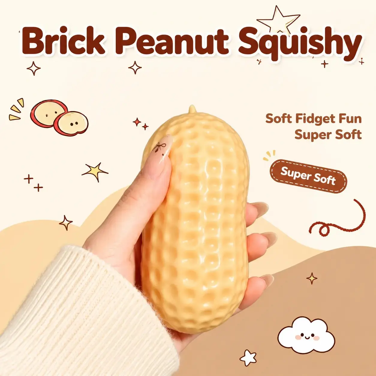 Crunchy Sound Peanut Squishy Toy, Soft Squeeze Fidget Toy, Stress Relief Decompression Toy, Ideal Gift for Teens Adults, Fun Sensory Play Toy