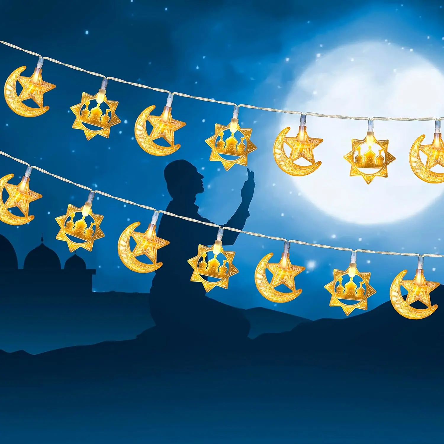 Ramadan Lights  Moon String Lights 10Ft 20 LED Fairy Lights  Operated with 2 Modes Indoor Twinkle Ramadan Kareem and Eid Mubarak Decorations for  Bedroom Eid al-Fitr Party