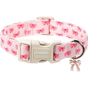 Cute Bowtie Printed Collar for Small Medium Large Dogs - Pink Collar for Girl Female Dogs,S