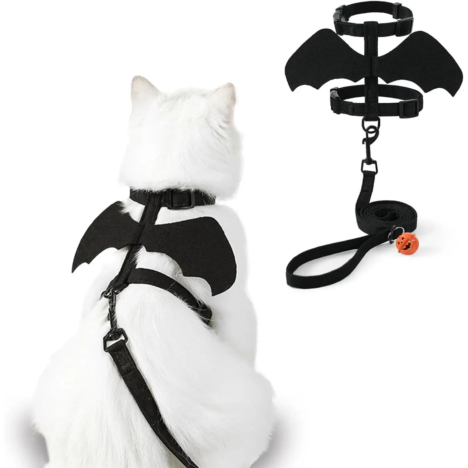 Cat Harness and Leash, Cat Halloween Costumes with Bat Wings Escape Proof Soft Adjustable Vest, Easy Control Breathable Halloween Costumes Harness for Small Dogs Cats Rabbits (S)