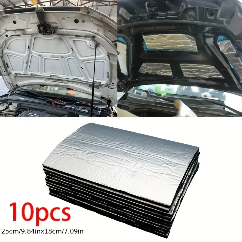 10pcs Car Engine Cover Sound Insulator, Thermal Insulation Material with Adhesive, 5mm Thick, for Cars and Trucks, Noise Reduction, Automotive Interior Accessories