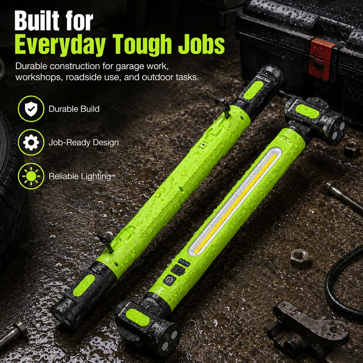 Upgraded 3000LM Work Magnetic LED Work Light Rechargeable, Portable COB Garage Light with Flashlight, Hook and Battery Indicator for Emergency Use