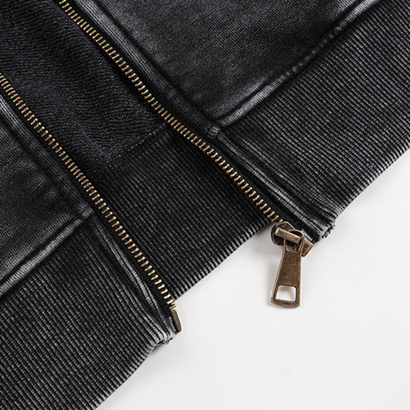 BIGWIG Unisex loose zip-up hoodie suitable for men and women, solid color zip-up sweatshirt acid wash long sleeve pullover, basic minimalist terry fabric cotton zip-up hoodie vintage