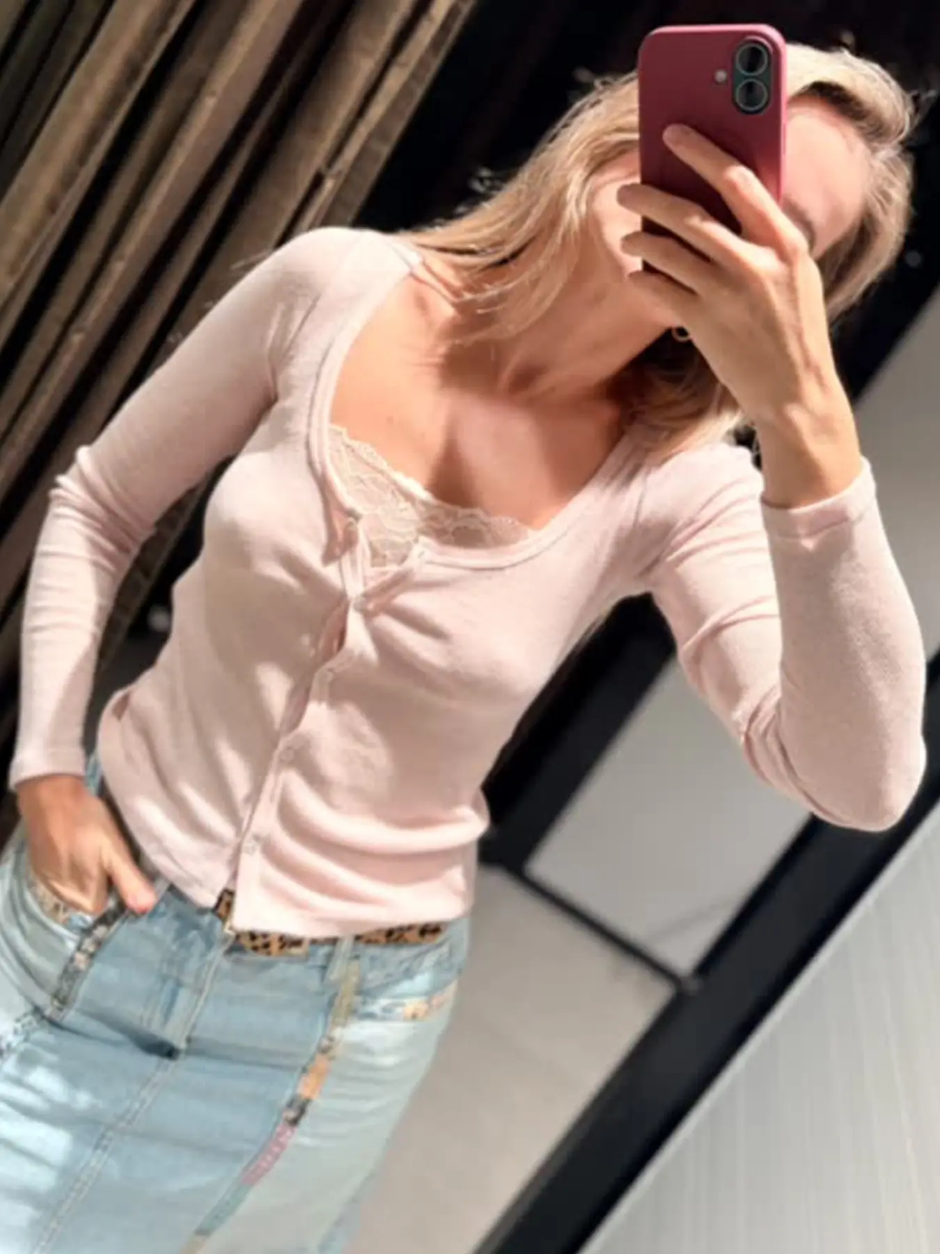 Women's Crop Knit Lace Cardigan Women's Shirt Summer Autumn 2026 Pink Button Up Corset Blouse Layered Slim O-Neck Long Sleeve Tops For Women Office Commute Casual Sweater