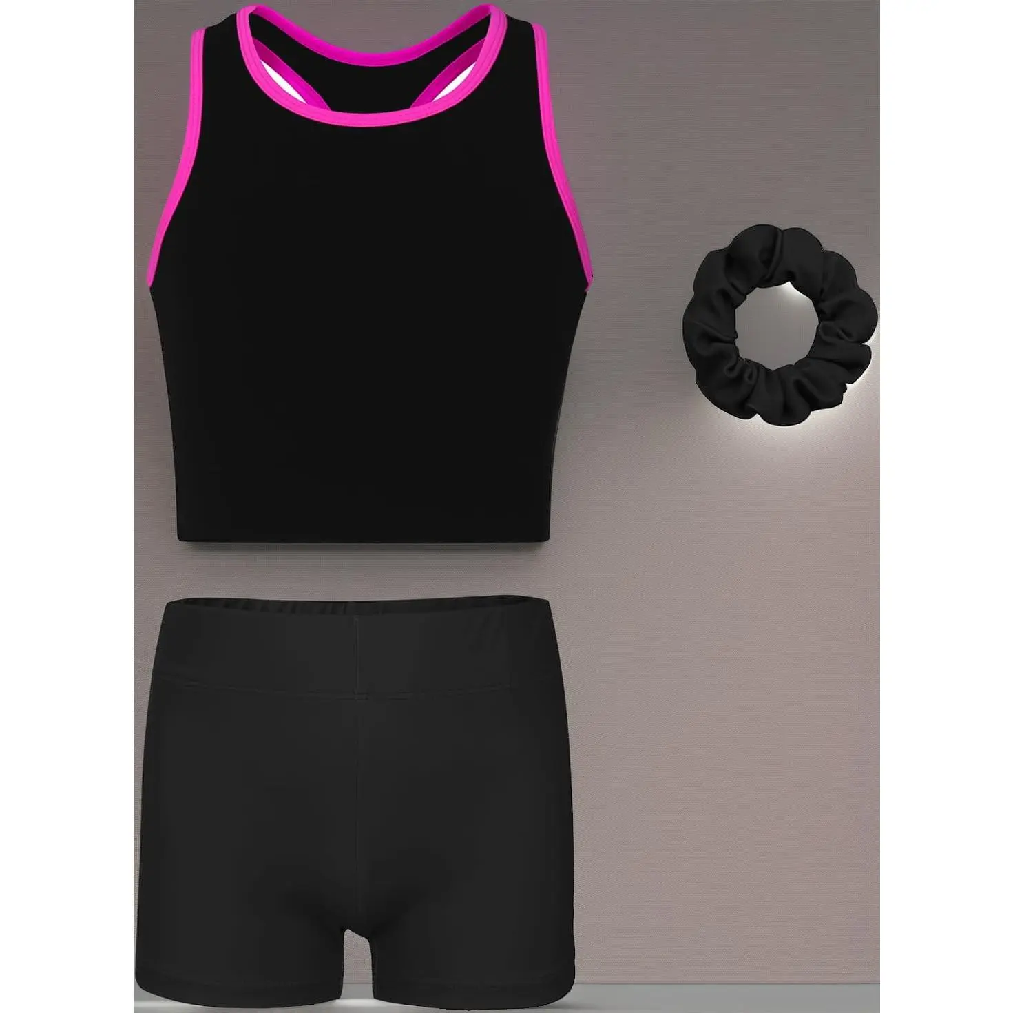 Girls' Fitted Sleeveless Shorts Unitard Set, Children's Gymnastics Tumbling Dance Activewear