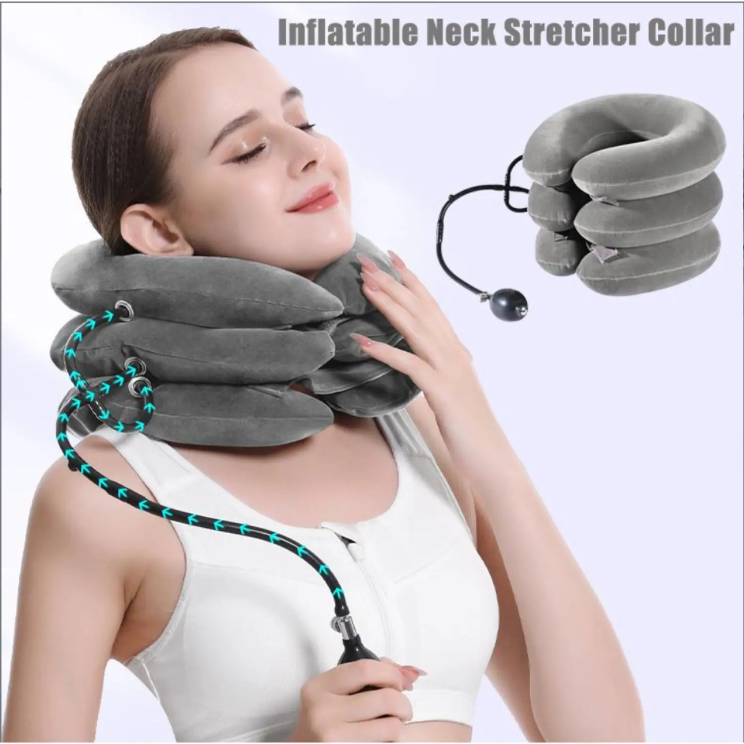 Neck Stretching Device, Inflatable Neck Support Ring, Three-Layer Plush Padding, Inflatable Neck Protector for Comfort and Relief